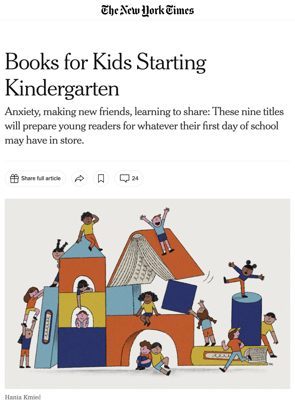 9 Books for Kids Starting Kindergarten in the New York Times!